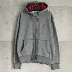 ポロ ラルフローレン スモールポニーロゴ チェック柄 フルジップ パーカー グレー