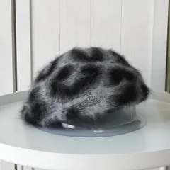 ヴィヴィアン ウエストウッド オーブ ヒョウ柄 アンゴラ モヘア ベレー帽 グレー