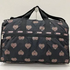 7128　 LeSportsac　レスポートサック　 ボストンバッグ　2way　旅行　大容量　 ラージウィークエンダー　ピルエットハート　 日本限定　総柄　ブラック系　黒　 ナイロン　軽量　レディース