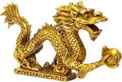 Ailunate 龍の置物 竜の置物 玄関 開運 風水 置き物 5本爪 龍神様 黄金龍 干支 金運 ドラゴン (ゴールド,  12.5cm x 2.5cm x 6.8cm)