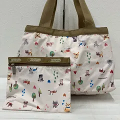 7140　 LeSportsac　レスポートサック　 トートバッグ　モリー　犬　猫　総柄　 ベージュ系　ナイロン　軽量　 ポーチ付き　レディース