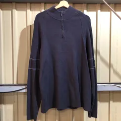 1115 Eddie Bauer ハーフジップ セーター ネイビー XL エディーバウアー ニット コットン ワンポイント 刺繍ロゴ 古着卸 アメリカ仕入