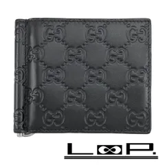 グッチ ■新同■ シマ 二つ折りマネークリップ 札入れ 財布 レザー ブラック【495823】13