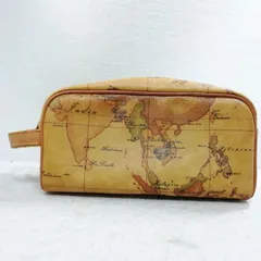 【中古】プリマクラッセ 地図柄 キャメル×PVCレザー クラッチバッグ セカンドバッグ