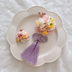 【24時間以内発送】七五三　髪飾り　パープル　キッズヘアクリップ  タッセル　お揃い