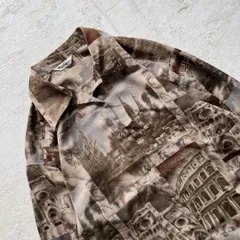 昭和レトロヨーロッパ風 建築総柄シャツ レトロ アート ゆったりMサイズ