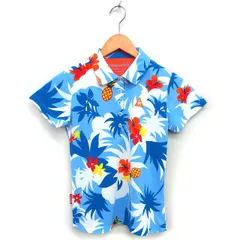 ルコックスポルティフ le coq sportif ゴルフウェア ポロシャツ パイナップル柄 ステンカラー ロゴ刺繍 半袖 M ライトブルー /NT15