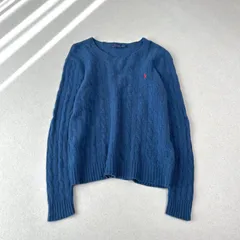 POLO RALPH LAUREN カシミヤ混 ウール　ケーブルニット セーター ポニー刺繍 ブルー メンズ XLサイズ ポロ ラルフローレン