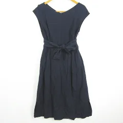 ルクールブラン le.coeur blanc ノースリーブ ワンピース ロング丈 Ｖネック 麻 レーヨン 38 ネイビー kz11803