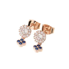 サファイア クローバー ピアス スワロフスキークリスタル K18 ピンクゴールド フラワー 華やか