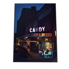 【B3サイズ（約36x51cm）】【ki-poster-77】夜 ショップ 未来 ネオン ポスター フレーム付き ピンク  インテリア   アート  縦