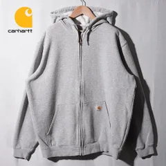 カーハート Carhartt ジップパーカー XL 相当 表記 L グレー ロゴ刺繍 ジップアップフーディ ストリート オーバーサイズ ビッグシルエット ワーク 裏起毛 パーカー ワーク系 古着 E662
