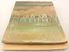 平和屋着物◎六通柄袋帯　遠山樹林文　金銀糸　引箔　正絹　逸品　BAAV6887yc