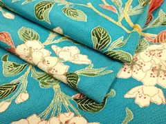 平和屋着物○上質な小紋 型染 枝花文 鬼しぼ縮緬 正絹 逸品 DAAZ5064du