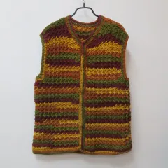 ハンドメイド手編みニットベスト
