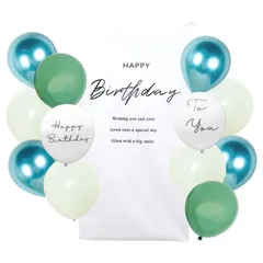 タペストリー 誕生日 飾り付け 男の子 女の子 バースデー バルーン付き 風船 シンプル おしゃれ おうちスタジオ(誕生日, グリーンMIX)