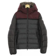 モンクレール MONCLER 美品 JULIO ジュリオ ダウンジャケット フード ミニワッペン 切替 ウール ナイロン 赤系 グレー 0 XS-S
