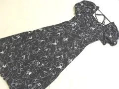 美品 C76 リエンダ ワンピース ストリングパフスリーブ 半袖 ◆ サイズS 総柄 ブラック系 110CS633-0730 rienda ドレス レディース ▼7K