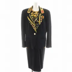 レオナール LEONARD FASHION スーツ セットアップ テーラードジャケット シングル ワンピース ロング丈 長袖 宝石柄 ウール 11AR 黒 ブラック /AN65 ▲H