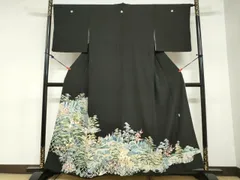 平和屋着物●豪華黒留袖　友禅　作家物　風景樹林文　正絹　逸品　DAAZ7465ud
