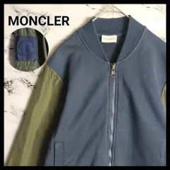 【希少】MONCLER モンクレール 異素材 ブルゾン S 紺 カーキ 袖ワッペン ロゴ ナイロンジャケット ニット切替 MA-1 ドッキング