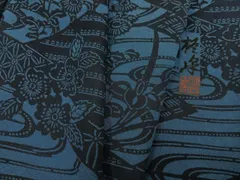 平和屋着物●本藍　型絵染　小紋　作家物　山岸　草花文　正絹　逸品　AABE1271ph
