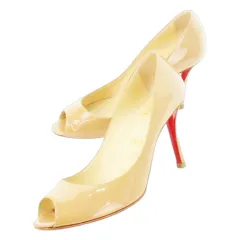 クリスチャンルブタン Christian louboutin オープントゥパンプス ハイヒール レザー 革 パテント 37.5 24.5cm ベージュ /CK21 ■GY19