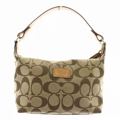 コーチ COACH ハンドバッグ ポーチ キャンバス レザー シグネチャー 総柄 ロゴ 茶色 ブラウン /XZ ■GY18