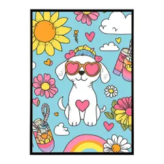 【A1サイズ（約59x84cm）】【lh-poster-10385】キッズルーム 可愛い 絵本風 カラフル ポップアート レトロ キャラクター キュート ウサギ ネコ 子供部屋 動物 楽しい ポスター フレーム付き      