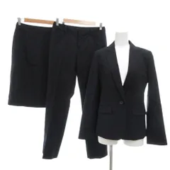 インディヴィ INDIVI スーツ テーラードジャケット パンツ スカート 3点セット 36 黒 ブラック ストライプ柄 /YJ