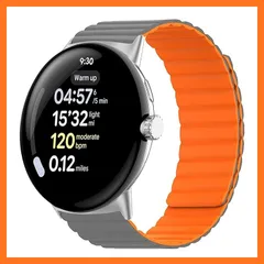 【新品】 [ULIGADUO] 交換用ベルト For Google Pixel Watch 4 41mm/45mmスマートウォッチ対応 シリコン マグネットスチールベルト内蔵 (グレー＋オレンジ, 45mm) 1