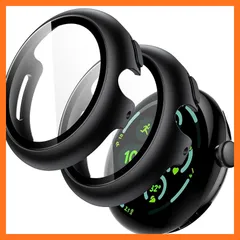 【新品】 JETech Google Pixel Watch 3 (2024) 45mm用 ケース 液晶保護フィルム付き 9H強化ガラス製 ハードPCバンパー 全面保護カバー 2個セット (ブラック) 0
