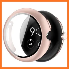 【新品】 YUGYUG 対応 Google Pixel Watch 3 ケース PC素材 一体型 ピクセルウォッチ3 カバー 超薄型 高透過率 二重構造 全面保護 キズ防止 軽量 強化ガラス 防滴 防塵(41mm,ピンク) 0