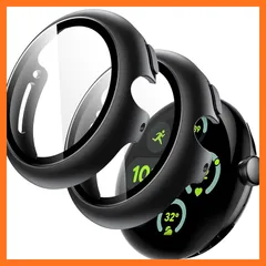 【新品】 JETech Google Pixel Watch 3/2/1 41mm用 ケース 液晶保護フィルム付き 9H強化ガラス製 ハードPCバンパー 全面保護カバー 2個セット (ブラック/ブラック) 0