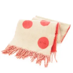ポールスミス PAUL SMITH ACCESSORIES マフラー ダブルフェイス フリンジ ロゴ カシミヤ ドット ベージュ 赤 レッド /CK24 ■GY18