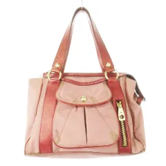 セリーヌ CELINE トートバッグ ハンドバッグ ナイロン レザー 革 切替 ゴールド金具 ロゴ ピンク /CK5 ■GY11