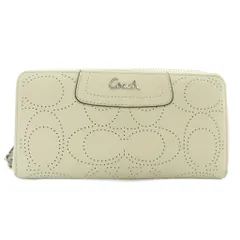 コーチ COACH 長財布 レザー ラウンドファスナー ロゴ パンチング 総柄 シルバー金具 白 ホワイト /XZ ■GY11