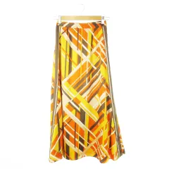 グリーンレーベルリラクシング ユナイテッドアローズ green label relaxing ロングスカート セミフレア マキシ サテン プリント チェック 幾何学 36 S オレンジ /CK31