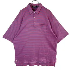 USA製90s00sポロバイラルフローレンPolobyRalphLaurenビッグポロBig Polo半袖ポロシャツボーダー青ブルーピンクポニーロゴ刺繍コットンy2kレトログランパコアゆるダボオーバーサイズルーズシルエットvintageヴィンテージ51022