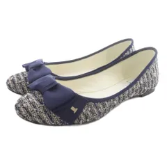 ランバンオンブルー LANVIN en Bleu バレエシューズ リボン ツイード 23cm 紺 ピンク