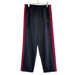 アディダスAdidasサイドラインジャージトラックパンツトレーニングパンツ3本線スリーストライプ裏地メッシュ裾ジッパー黒ブラック赤レッドロゴ刺繍ワンポイントアメカジスポーツストリートゆるダボオーバーサイズvintageヴィンテージ51106