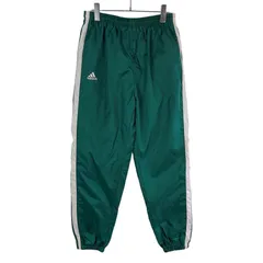90sアディダスAdidasサイドラインナイロンパンツウィンドブレーカートラックパンツロゴ刺繍ワンポイント3本線スリーストライプ緑グリーン白ホワイト裾ジッパーアウトドアスポーツストリートvintageヴィンテージ51106