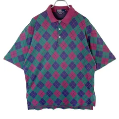 希少レア！90s00sUSA製ポロバイラルフローレンPolobyRalphLaurenアーガイルチェック柄半袖ポロシャツポニーロゴ刺繍コットン緑グリーン赤ワインレッド青ブルーy2kレトログランパコアゆるダボオーバーサイズvintageヴィンテージ51022