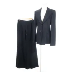 ジョルジオアルマーニ GIORGIO ARMANI シングルスーツ セットアップ 2点セット ピークドラペルジャケット 総裏地 ワイドパンツ ストライプ ハンガー付き 大きいサイズ 42 XL 紺 ネイビー /MN7 ■GY18のサムネイル