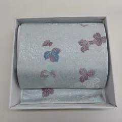 袋帯 作り帯 分離型 付帯 正絹 銀糸 ホログラム箔 フォーマル 二重太鼓 薄青色ｘ紫色ｘ銀色 六通柄 葉っぱ柄 箱付き 仕立て上がり 未使用品