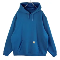 メキシコ製カーハートCarharttプルオーバーパーカーフーディ青ブルーオレンジシンプルロゴタグワンポイント袖プリントビッグサイズゆるダボオーバーサイズ西海岸アメカジストリートoriginalfitオリジナルフィットvintageヴィンテージ51108