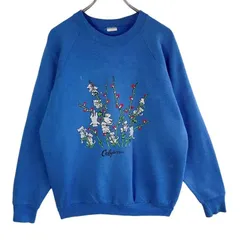 ヴィンテージvintageラグランスウェットアニマルトレーナー動物CATキャット猫イラストCaliforniaカリフォルニアレトログランマコア青ブルー白ホワイト緑グリーンゆるダボオーバーサイズルーズシルエット51108