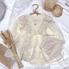 長袖ワンピース　ベビードレス　女の子　70相当　花柄　結婚式　ハーフバースデー　衣装　レース　ウェディングフォト　記念撮影