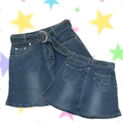 日本 ヴィンテージ Y2K ギャル きらりん☆レボリューション パール ライトブルー デニム BIGベルト ショート デニムスカート