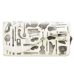 ヴィヴィアンウエストウッド Vivienne Westwood 二つ折り長財布 ウォレット フラップ 楽器 総柄 レザー 白 ホワイト 黒 ブラック /GV ■GY11